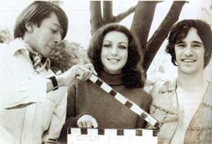 José Agustín, Angélica María y Luis Torner durante el rodaje de Ya sé quién eres